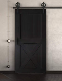 Schiebetür in Scheunentor Optik mit X Strebe unten - Farmhouse Barn Door rustikal schwarz matt / nach rechts öffnend